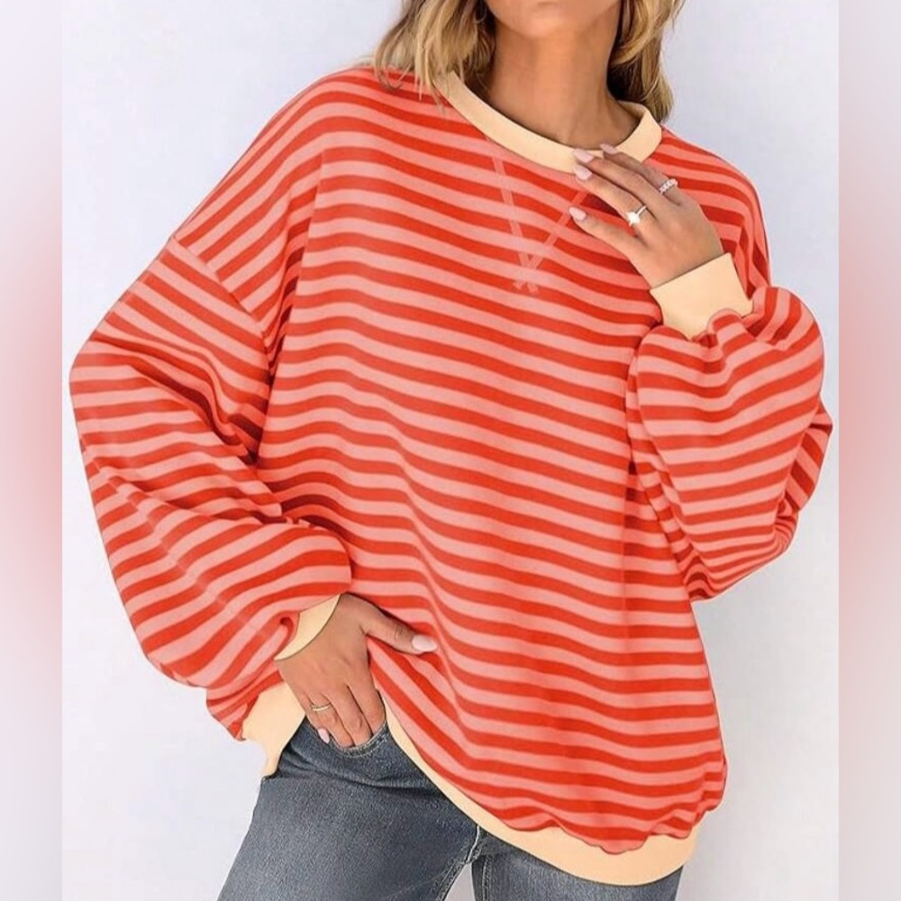 Striped Coral & Cream Oversized Sweatshirt